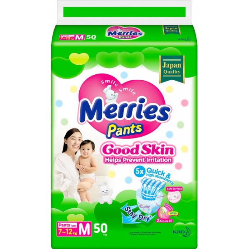 MERRIES Good Skin Подгузники трусики для детей размер M 7-12 кг, 50 шт.