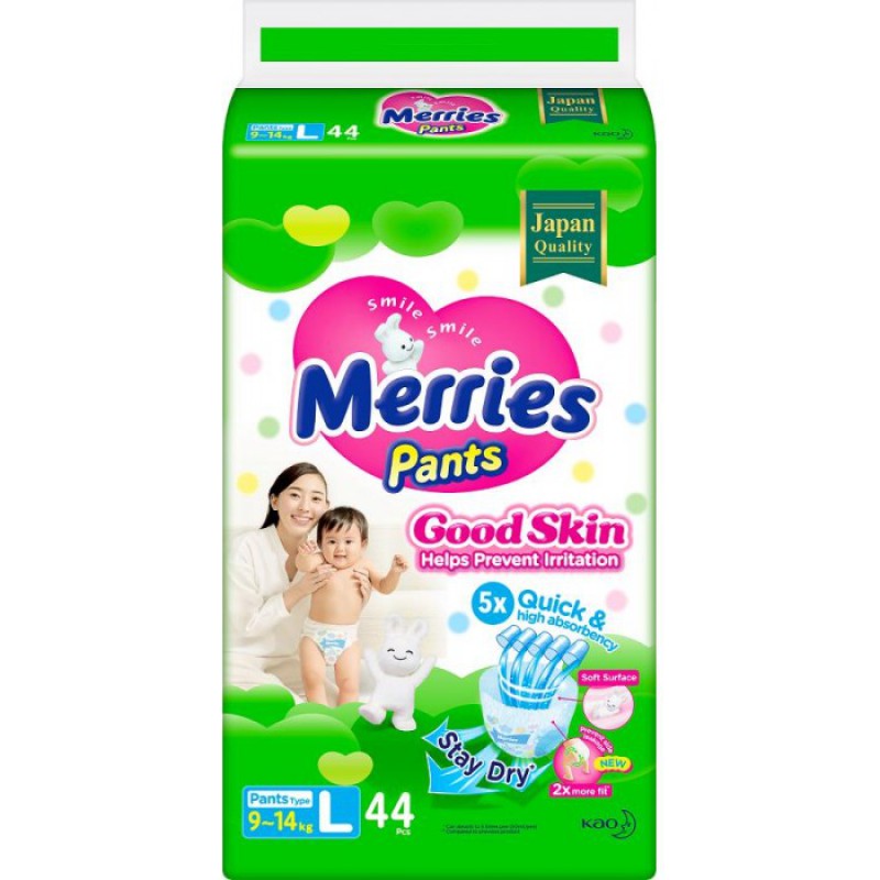 MERRIES Good Skin Подгузники трусики для детей размер L 9-14 кг, 44 шт.